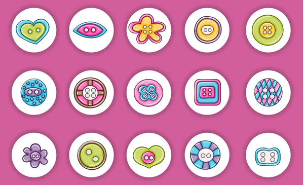 Sewing buttons handmade craft icons concept. Cartoon doodle stic — Stock Vector