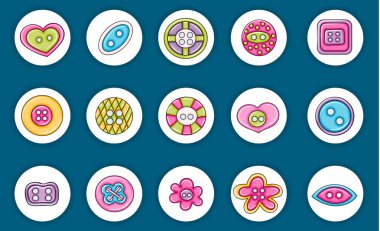 Dikiş düğmeleri el yapımı craft simgeler kavramı. Çizgi film doodle stic