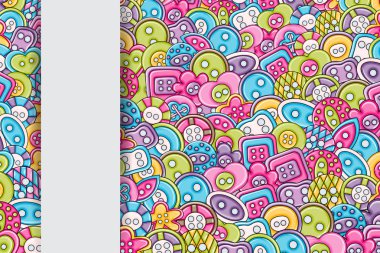 Dikiş düğmeleri el yapımı craft kavramı. 3D çizgi film doodle backgro