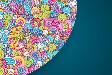 Dikiş düğmeleri el yapımı craft kavramı. 3D çizgi film doodle backgro