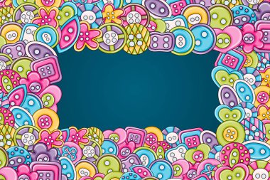 Dikiş düğmeleri el yapımı craft kavramı. 3D çizgi film doodle backgro