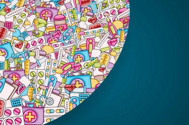 3d karikatür tarzı sağlık kavram. Arka plan tasarım doodle