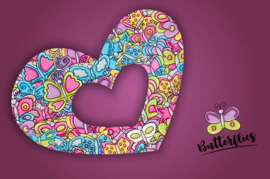 Kelebekler yaz kavram 3d çizgi film doodle arka plan desig olarak