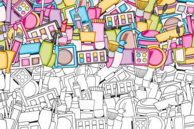 Makyaj çizgi film doodle tasarlamak zemin. Şirin anahat arka plan c