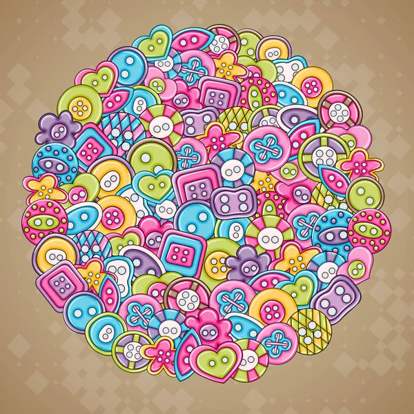 Dikiş düğmeleri el yapımı craft kavramı. 3D çizgi film doodle backgro