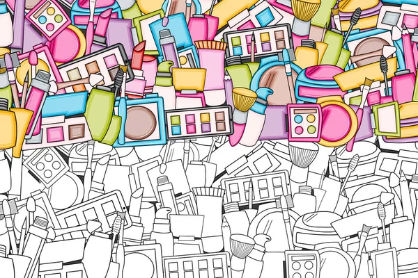 Makyaj çizgi film doodle tasarlamak zemin. Şirin anahat arka plan c