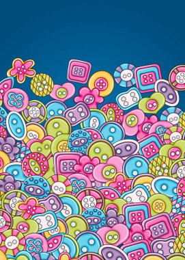 Dikiş düğmeleri el yapımı craft kavramı. 3D çizgi film doodle backgro