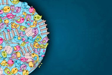 Yaz veya bahar kavramı kuş. 3D çizgi film doodle arka plan des