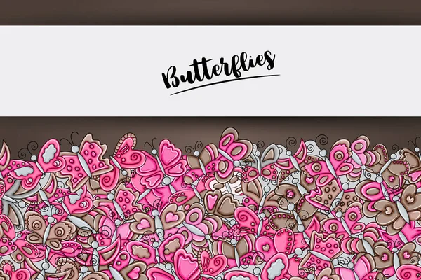 Kelebekler yaz kavram 3d çizgi film doodle arka plan desig olarak