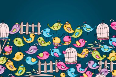 Yaz veya bahar kavramı kuş. 3D çizgi film doodle arka plan des