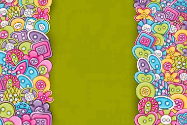 Dikiş düğmeleri el yapımı craft kavramı. 3D çizgi film doodle backgro