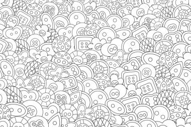 Dikiş düğmeleri el yapımı craft kavramı. 3D çizgi film doodle backgro