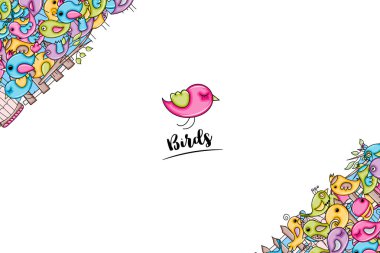 Yaz veya bahar kavramı kuş. 3D çizgi film doodle arka plan des