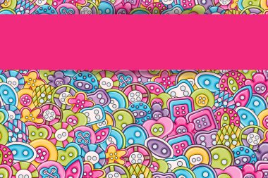 Dikiş düğmeleri el yapımı craft kavramı. 3D çizgi film doodle backgro