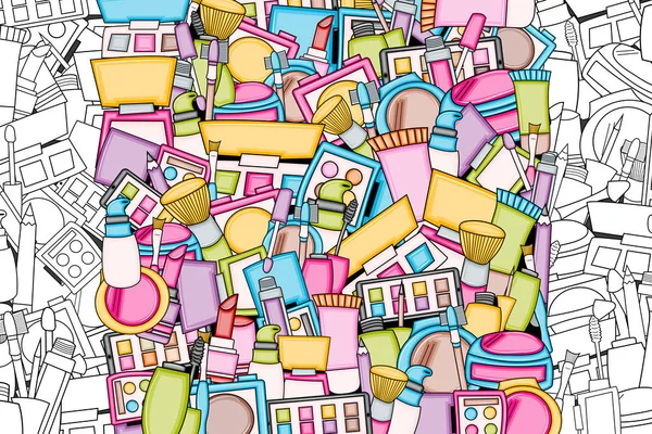 Makyaj çizgi film doodle tasarlamak zemin. Şirin anahat arka plan c