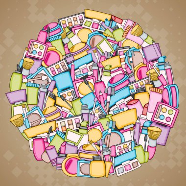 Makyaj çizgi film doodle tasarlamak zemin. Şirin arka plan kavramı f