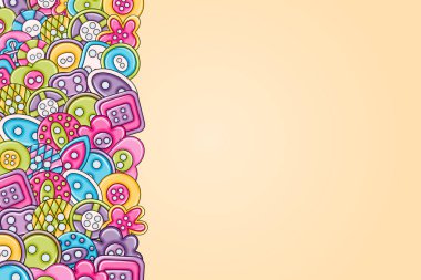 Dikiş düğmeleri el yapımı craft kavramı. 3D çizgi film doodle backgro