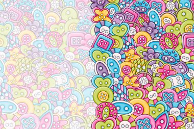 Dikiş düğmeleri el yapımı craft kavramı. 3D çizgi film doodle backgro