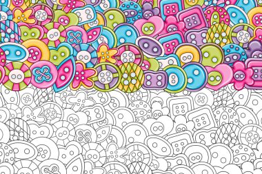 Dikiş düğmeleri el yapımı craft kavramı. 3D çizgi film doodle backgro