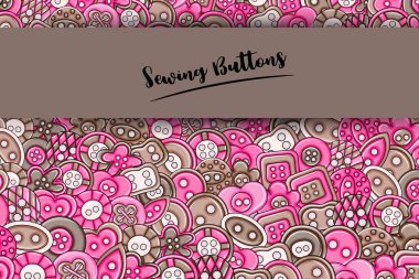 Dikiş düğmeleri el yapımı craft kavramı. 3D çizgi film doodle backgro