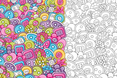 Dikiş düğmeleri el yapımı craft kavramı. 3D çizgi film doodle backgro