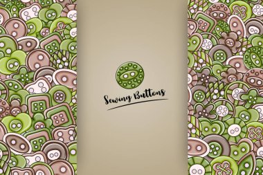 Dikiş düğmeleri el yapımı craft kavramı. 3D çizgi film doodle backgro