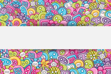 Dikiş düğmeleri el yapımı craft kavramı. 3D çizgi film doodle backgro