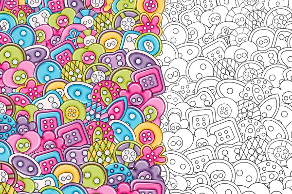 Dikiş düğmeleri el yapımı craft kavramı. 3D çizgi film doodle backgro