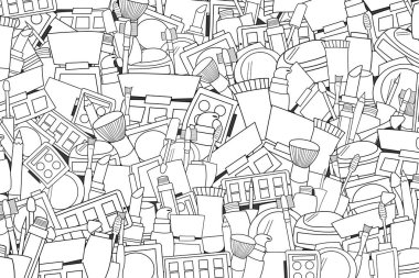 Makyaj çizgi film doodle tasarlamak zemin. Şirin anahat arka plan c