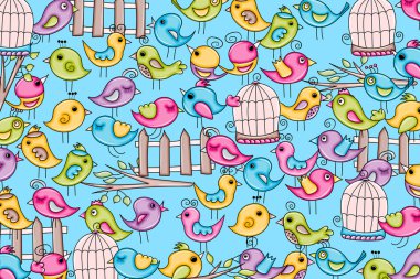 Yaz veya bahar kavramı kuş. 3D çizgi film doodle arka plan des