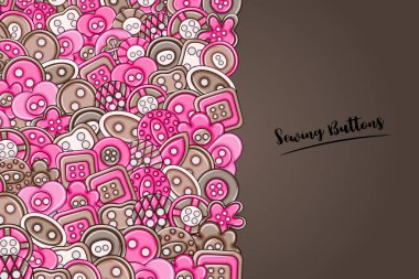 Dikiş düğmeleri el yapımı craft kavramı. 3D çizgi film doodle backgro