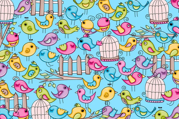 Yaz veya bahar kavramı kuş. 3D çizgi film doodle arka plan des