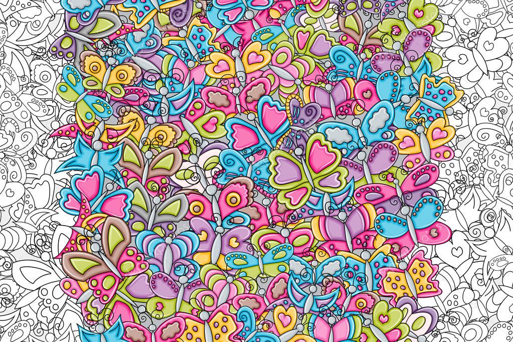 Butterflies summer concept in 3d cartoon doodles background desi