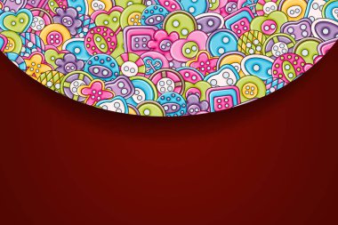 Dikiş düğmeleri el yapımı craft kavramı. 3D çizgi film doodle backgro