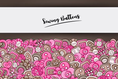 Dikiş düğmeleri el yapımı craft kavramı. 3D çizgi film doodle backgro