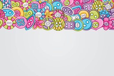 Dikiş düğmeleri el yapımı craft kavramı. 3D çizgi film doodle backgro