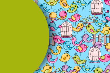 Yaz veya bahar kavramı kuş. 3D çizgi film doodle arka plan des