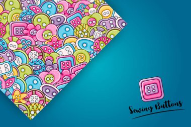 Dikiş düğmeleri el yapımı craft kavramı. 3D çizgi film doodle backgro