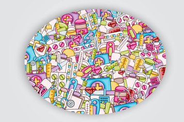 3d karikatür tarzı sağlık kavram. Arka plan tasarım doodle