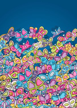 Kelebekler yaz kavram 3d çizgi film doodle arka plan desig olarak