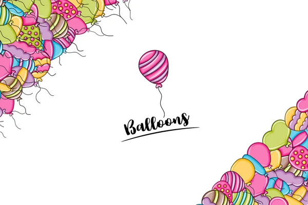 Balões de aniversário e celebração conceito em 3d desenho animado doodle b — Vetor de Stock