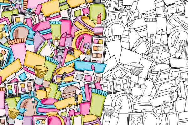 Makyaj çizgi film doodle tasarlamak zemin. Şirin anahat arka plan c