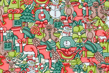 Noel arka plan metin için yer ile. Bir tebrik kartı, el ilanı veya broşür için. Elle çizilmiş karikatür tarzı doodle