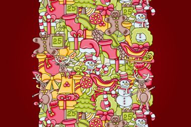 Noel arka plan metin için yer ile. Bir tebrik kartı, el ilanı veya broşür için. Elle çizilmiş karikatür tarzı doodle