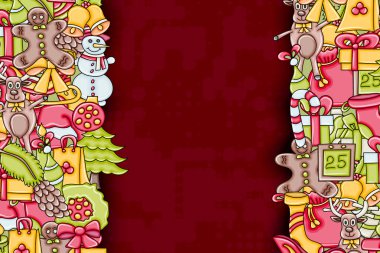 Noel arka plan metin için yer ile. Bir tebrik kartı, el ilanı veya broşür için. Elle çizilmiş karikatür tarzı doodle