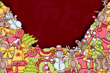 Noel arka plan metin için yer ile. Bir tebrik kartı, el ilanı veya broşür için. Elle çizilmiş karikatür tarzı doodle