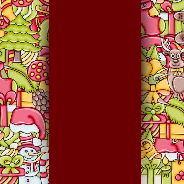 Noel arka plan metin için yer ile. Bir tebrik kartı, el ilanı veya broşür için. Elle çizilmiş karikatür tarzı doodle