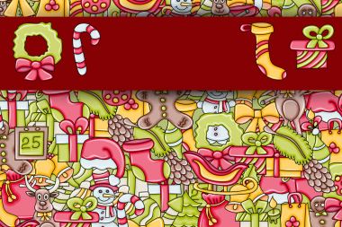 Noel arka plan metin için yer ile. Bir tebrik kartı, el ilanı veya broşür için. Elle çizilmiş karikatür tarzı doodle