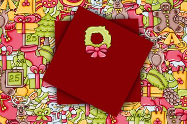 Noel arka plan metin için yer ile. Bir tebrik kartı, el ilanı veya broşür için. Elle çizilmiş karikatür tarzı doodle