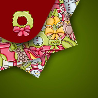 Noel arka plan metin için yer ile. Bir tebrik kartı, el ilanı veya broşür için. Elle çizilmiş karikatür tarzı doodle